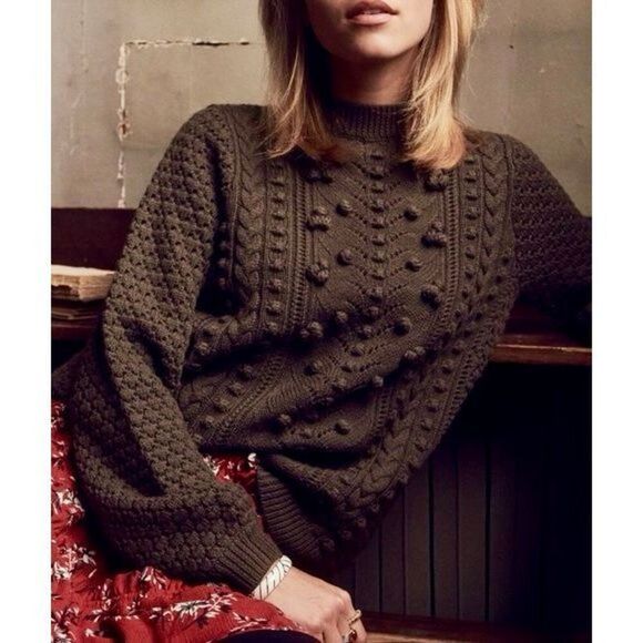 Sezane Rob Jumper Wool Sweater size S Green Crewneck Popcorn - Picture 1 of 10